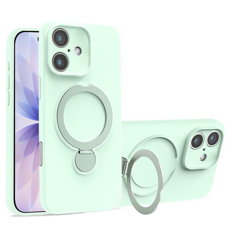 For iPhone 17 Liquid Silicone MagSafe Holder Phone Case(Matcha Green)