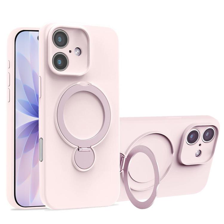 For iPhone 17 Liquid Silicone MagSafe Holder Phone Case(Pink)