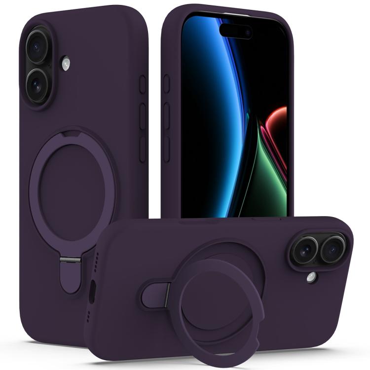 For iPhone 17 Liquid Silicone MagSafe Magnetic Phone Case with Ring Holder(Purple)