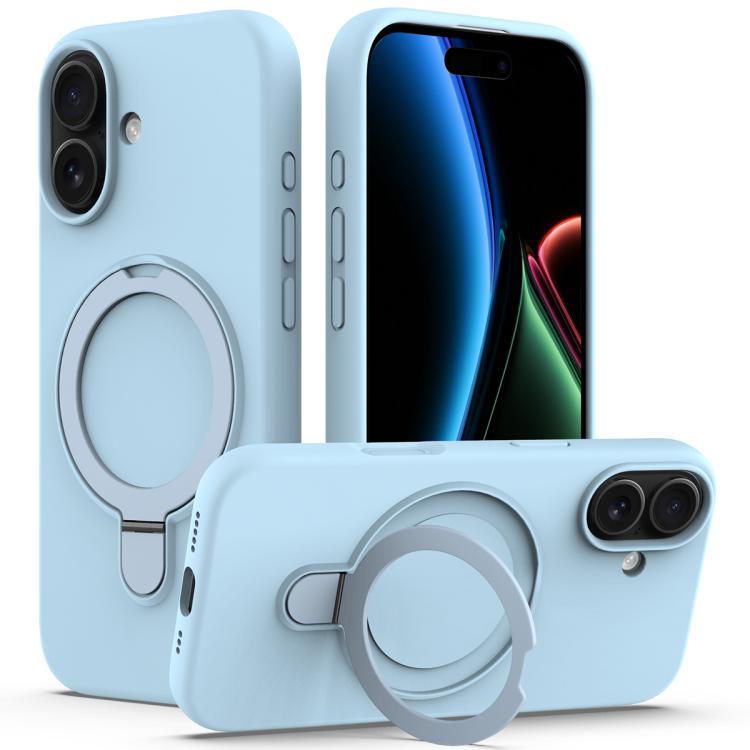 For iPhone 17 Liquid Silicone MagSafe Magnetic Phone Case with Ring Holder(Sky Blue)