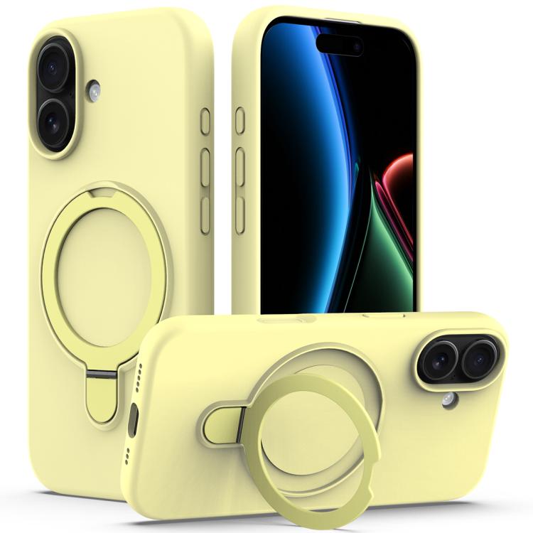 For iPhone 17 Liquid Silicone MagSafe Magnetic Phone Case with Ring Holder(Yellow)