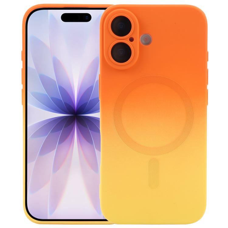 For iPhone 17 Liquid TPU Silicone Gradient MagSafe Phone Case(Orange Yellow)