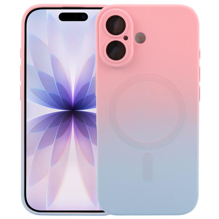For iPhone 17 Liquid TPU Silicone Gradient MagSafe Phone Case(Pink Blue)