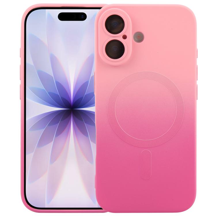 For iPhone 17 Liquid TPU Silicone Gradient MagSafe Phone Case(Pink Red)
