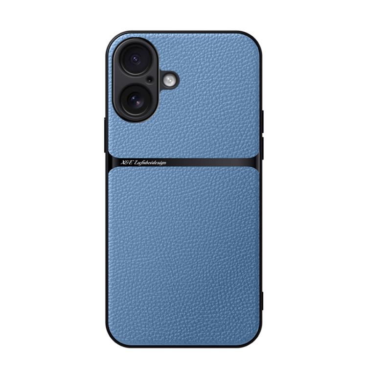 For iPhone 17 Litchi Leather Magnetic Full Coverage Shockproof Phone Case(Blue)