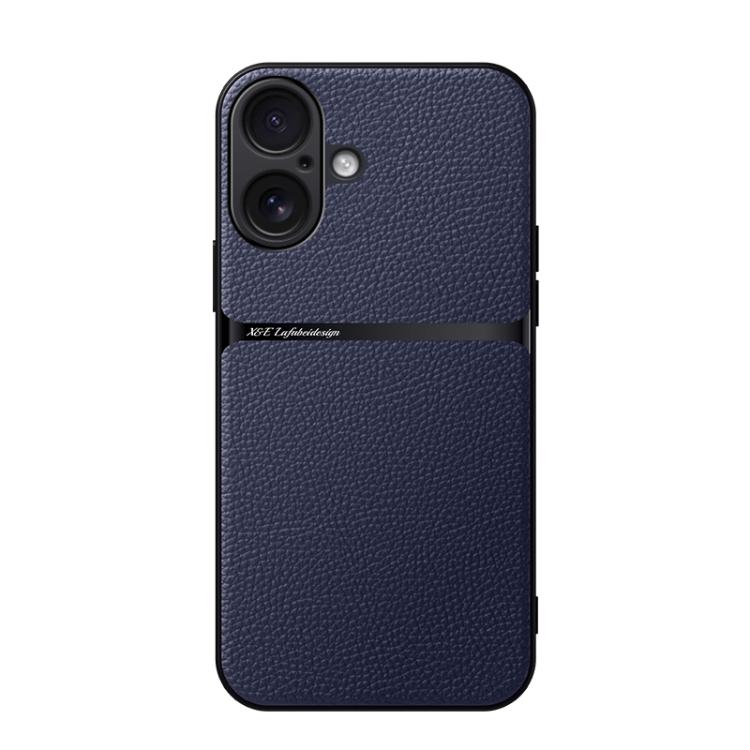 For iPhone 17 Litchi Leather Magnetic Full Coverage Shockproof Phone Case(Navy Blue)