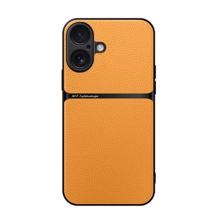 For iPhone 17 Litchi Leather Magnetic Full Coverage Shockproof Phone Case(Yellow)