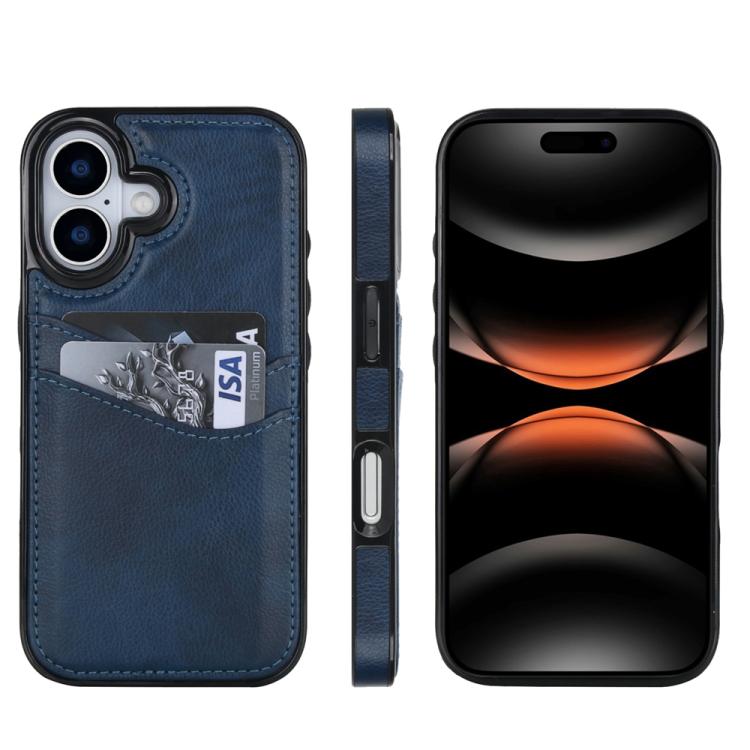 For iPhone 17 Litchi Leather Skin Card Slots Phone Case(Blue)
