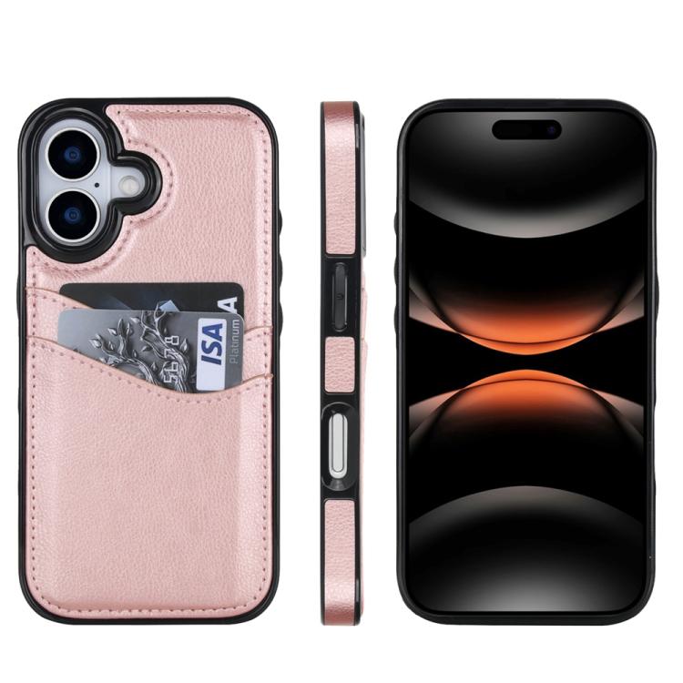 For iPhone 17 Litchi Leather Skin Card Slots Phone Case(Rose Gold)