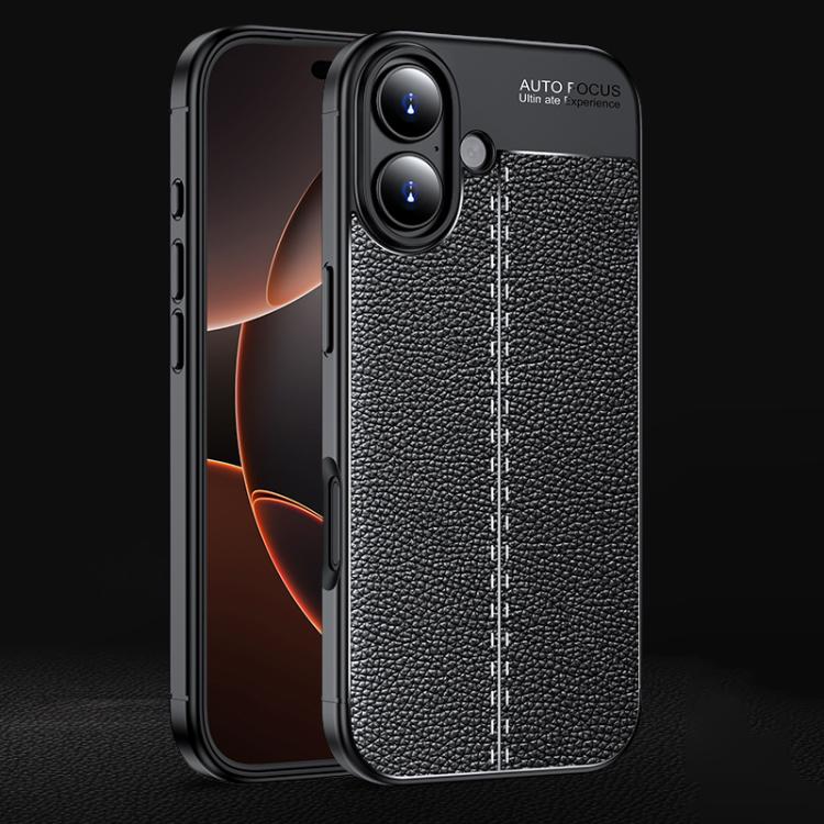 For iPhone 17 Litchi Texture Shockproof TPU Phone Case(Black)