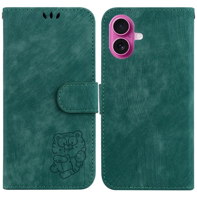 For iPhone 17 Little Tiger Embossed Leather Phone Case(Green)