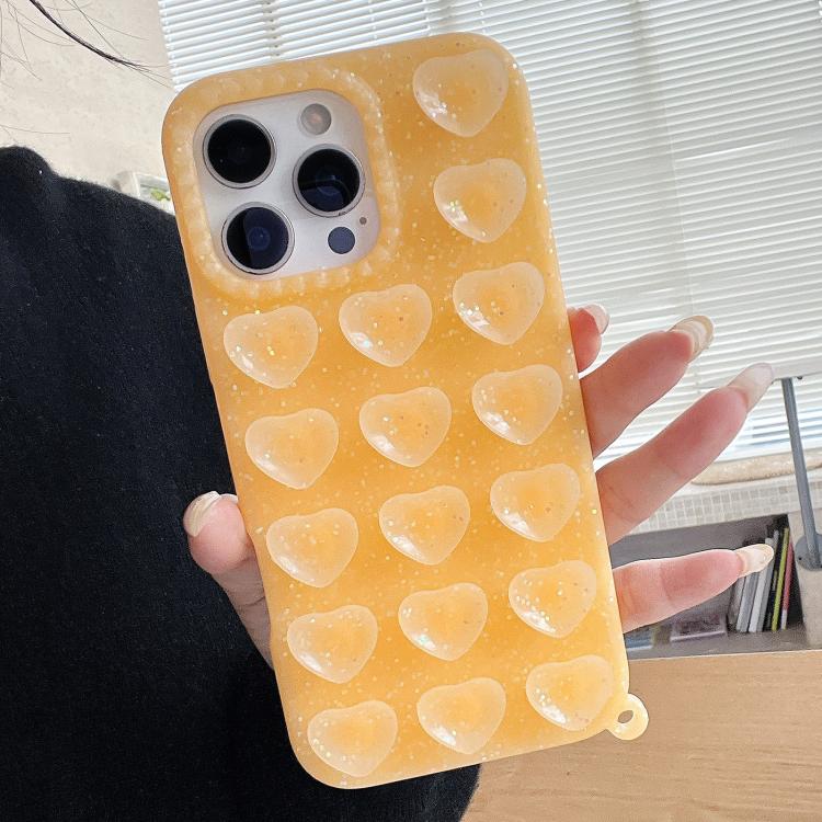 For iPhone 17 Love Heart Suction Cup Translucent Glitter Phone Case(Orange)