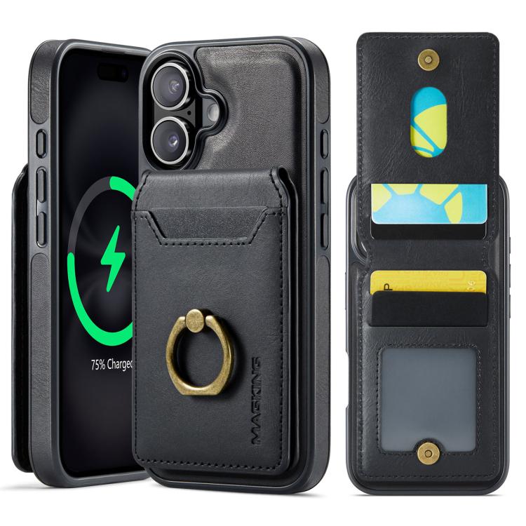 For iPhone 17 MAGKING K1 MagSafe Detachable Wallet RFID Back Cover Phone Case(Black)