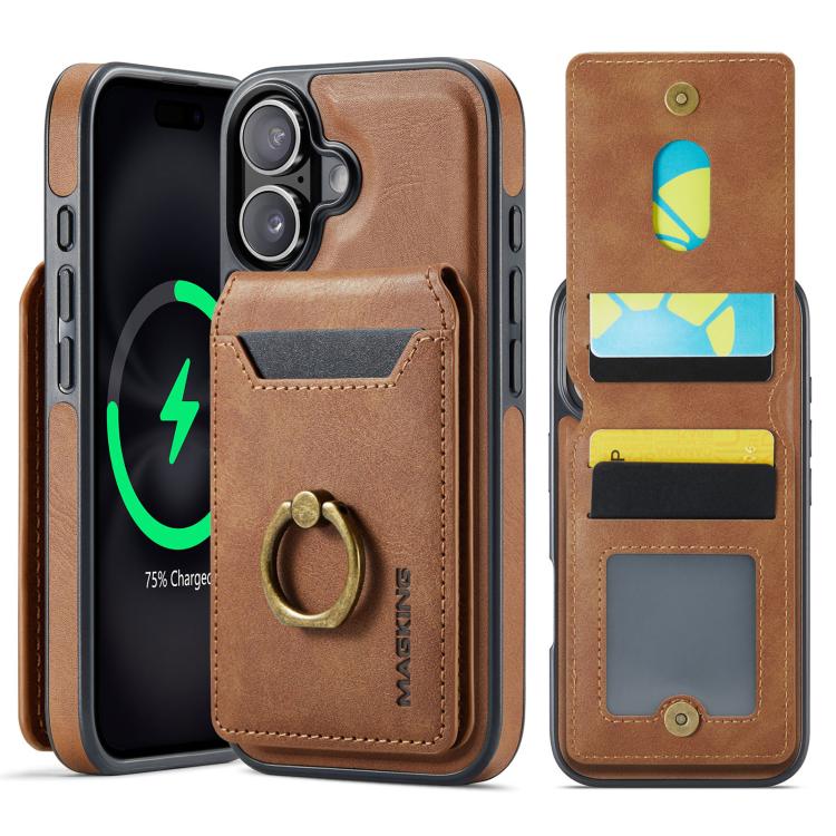 For iPhone 17 MAGKING K1 MagSafe Detachable Wallet RFID Back Cover Phone Case(Brown)