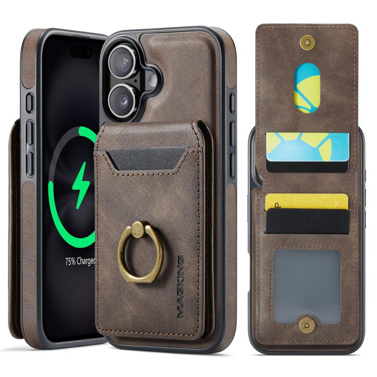 For iPhone 17 MAGKING K1 MagSafe Detachable Wallet RFID Back Cover Phone Case(Coffee)