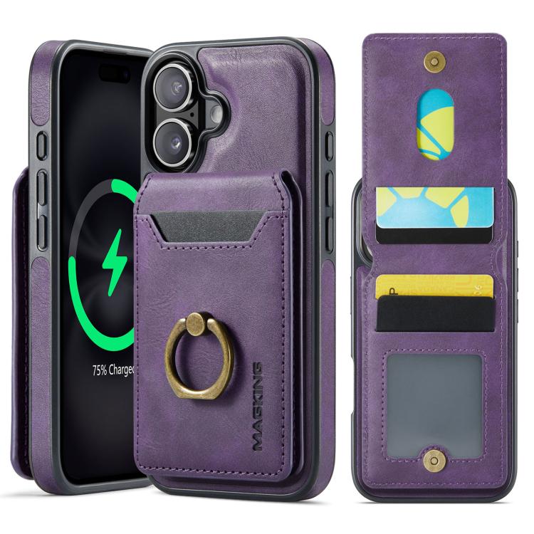 For iPhone 17 MAGKING K1 MagSafe Detachable Wallet RFID Back Cover Phone Case(Purple)