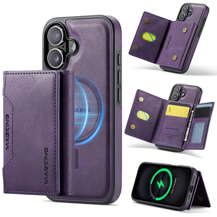 For iPhone 17 MAGKING K2 Series MagSafe RFID Card Bag Detachable Phone Case(Purple)