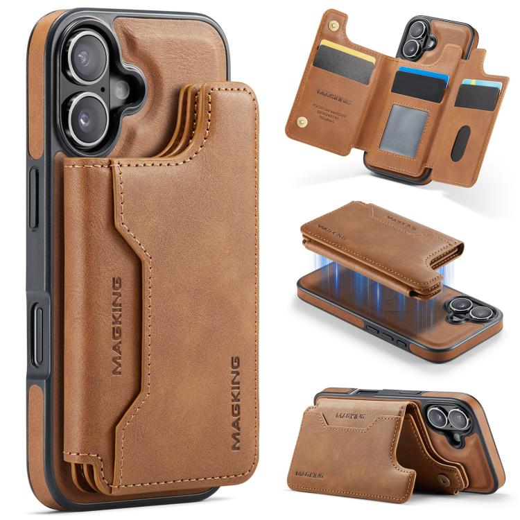 For iPhone 17 MAGKING K3 Series MagSafe RFID Card Bag Detachable Phone Case(Brown)