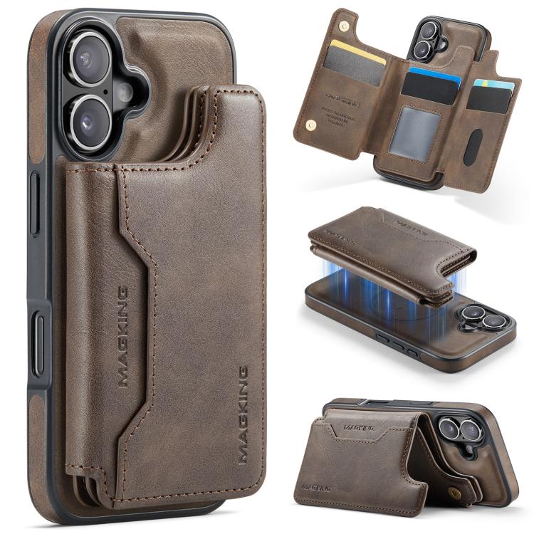 For iPhone 17 MAGKING K3 Series MagSafe RFID Card Bag Detachable Phone Case(Coffee)