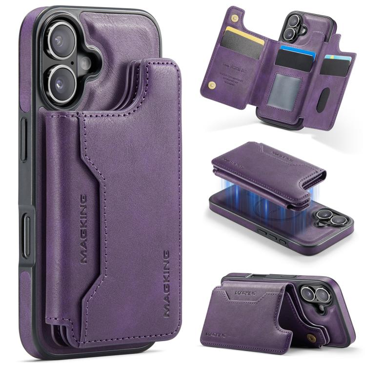 For iPhone 17 MAGKING K3 Series MagSafe RFID Card Bag Detachable Phone Case(Purple)