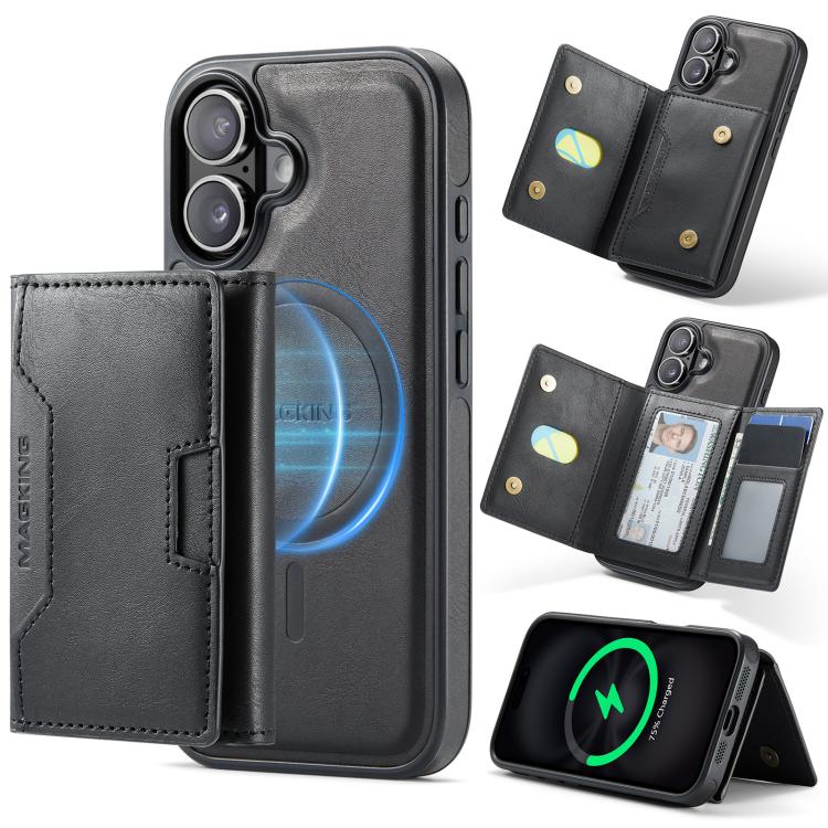 For iPhone 17 MAGKING K4 Series MagSafe RFID Tri-fold Card Bag Detachable Phone Case(Black)