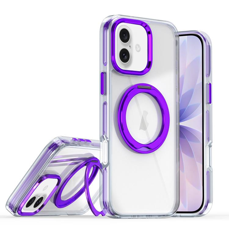 For iPhone 17 Magnetic 360 Degree Rotating Holder Phone Case(Purple)