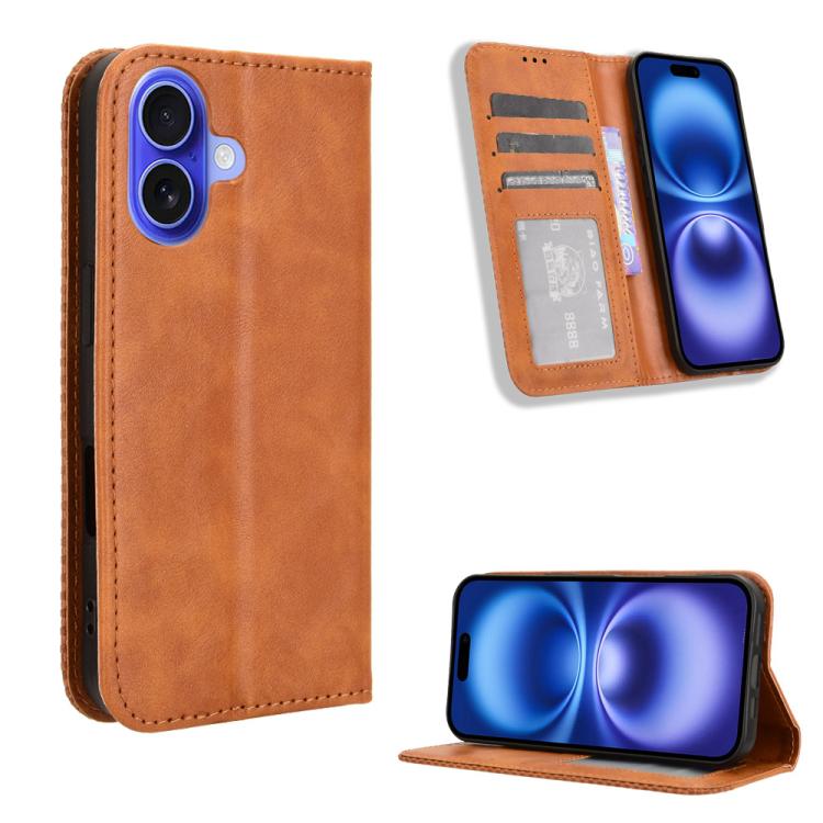 For iPhone 17 Magnetic Buckle Retro Texture Leather Phone Case(Brown)