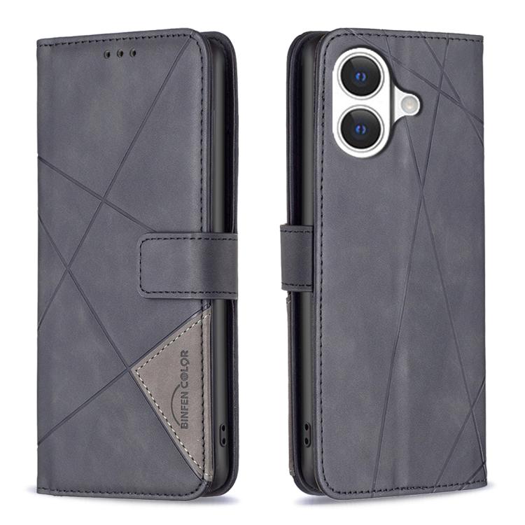 For iPhone 17 Magnetic Buckle Rhombus Texture Leather Phone Case(Black)
