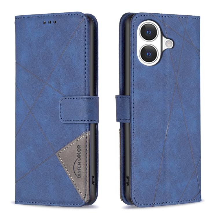 For iPhone 17 Magnetic Buckle Rhombus Texture Leather Phone Case(Blue)