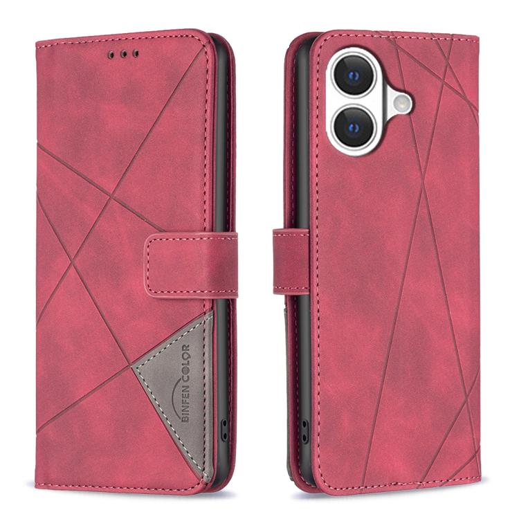 For iPhone 17 Magnetic Buckle Rhombus Texture Leather Phone Case(Red)