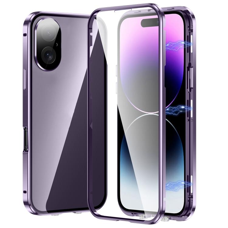 For iPhone 17 Magnetic Double-buckle HD Tempered Glass Phone Case(Purple)