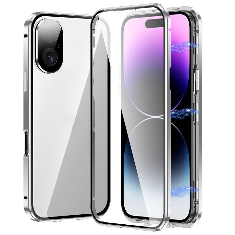 For iPhone 17 Magnetic Double-buckle HD Tempered Glass Phone Case(Silver)