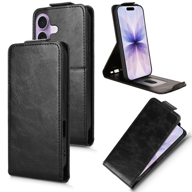 For iPhone 17 Magnetic Vertical Flip Leather Phone Case with Buckle(Black)