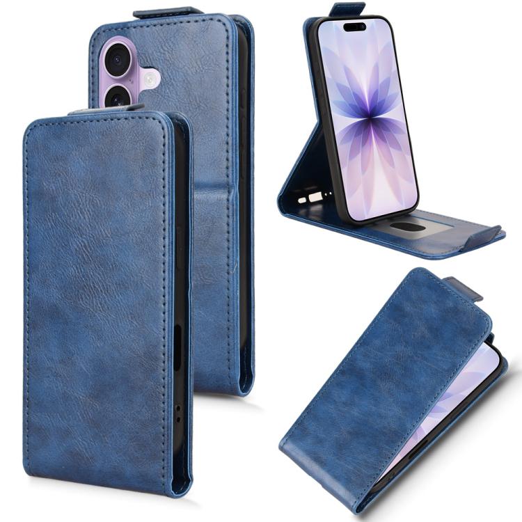 For iPhone 17 Magnetic Vertical Flip Leather Phone Case with Buckle(Blue)