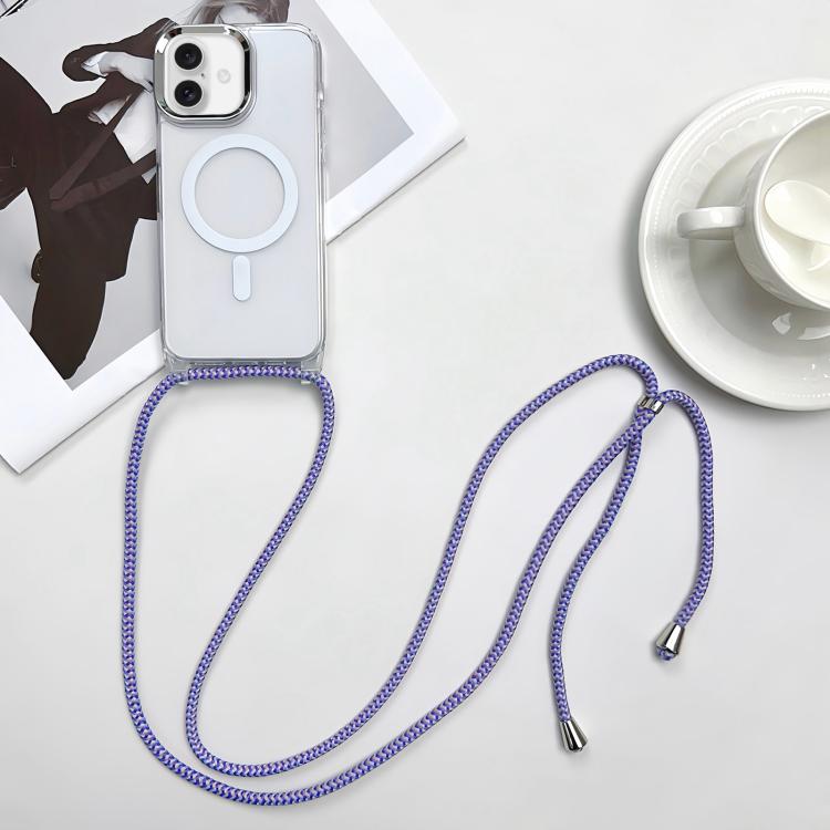 For iPhone 17 MagSafe Magnetic PC + TPU Phone Case with Lanyard(Purple Blue Apricot)