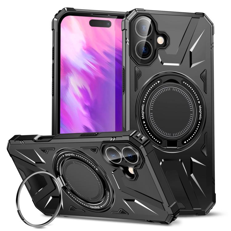 For iPhone 17 MagSafe Magnetic Shockproof Phone Case with Ring Holder(Black)
