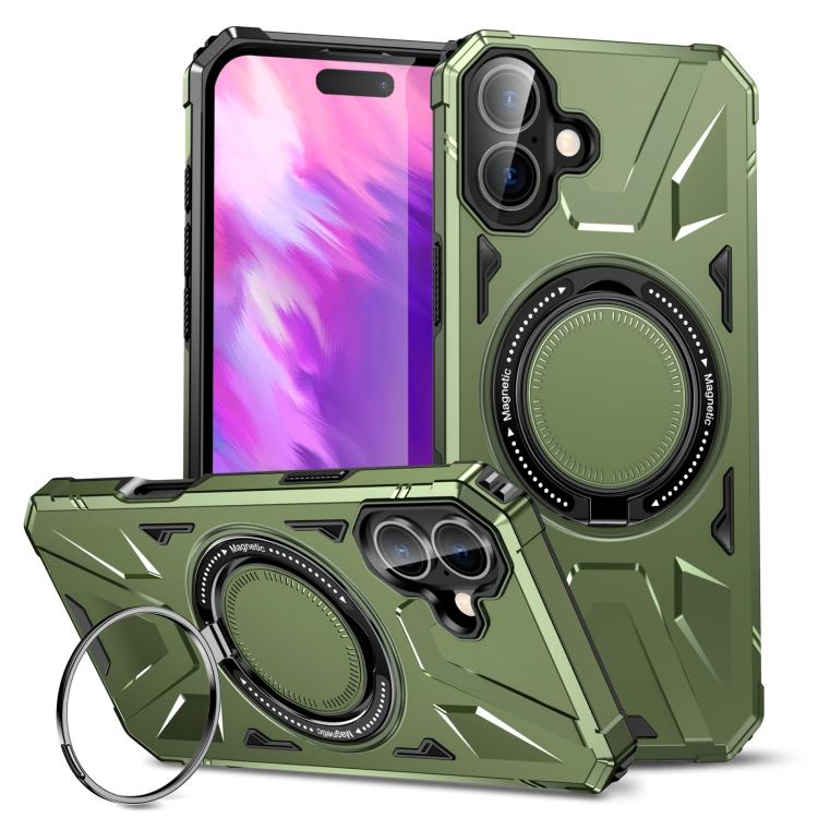 For iPhone 17 MagSafe Magnetic Shockproof Phone Case with Ring Holder(Dark Green)