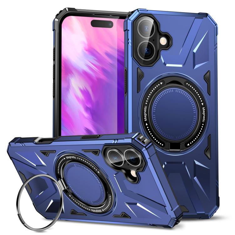 For iPhone 17 MagSafe Magnetic Shockproof Phone Case with Ring Holder(Navy Blue)