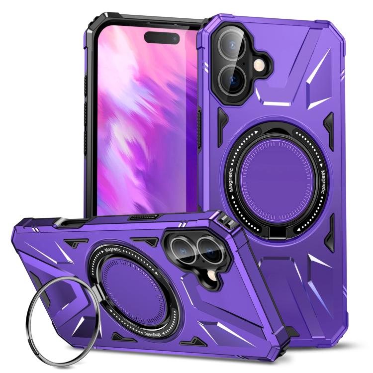 For iPhone 17 MagSafe Magnetic Shockproof Phone Case with Ring Holder(Purple)