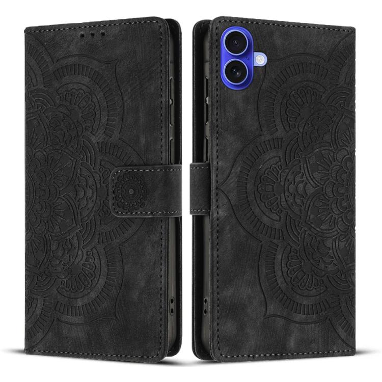 For iPhone 17 Mandala Embossed Retro Frosted Leather Phone Case(Black)