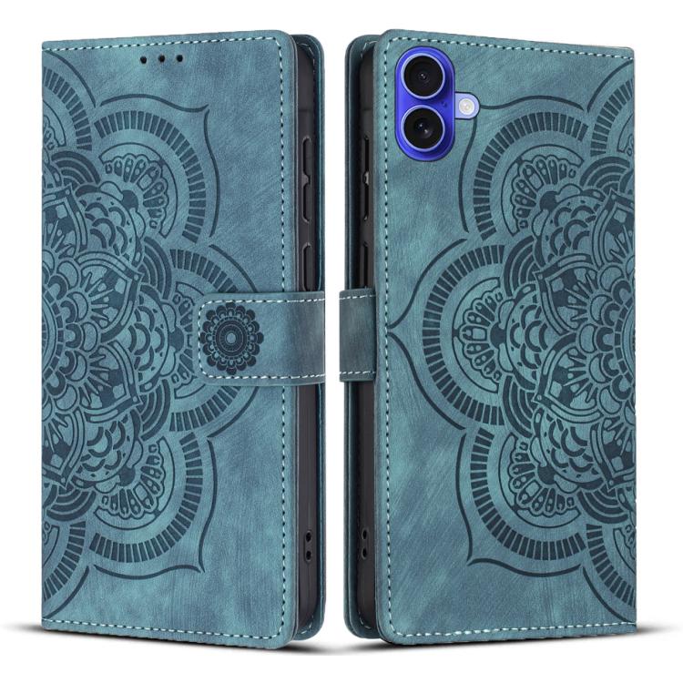 For iPhone 17 Mandala Embossed Retro Frosted Leather Phone Case(Blue)