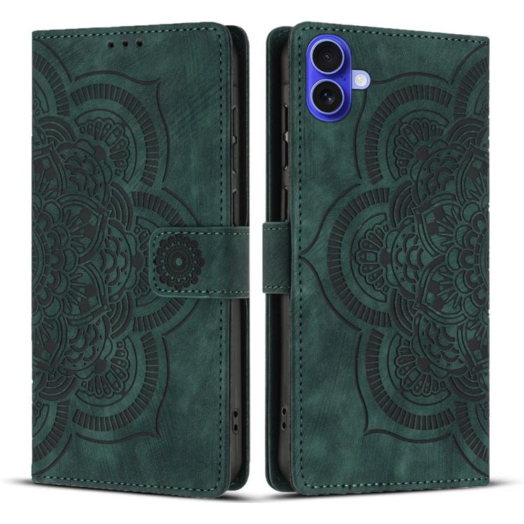 For iPhone 17 Mandala Embossed Retro Frosted Leather Phone Case(Green)