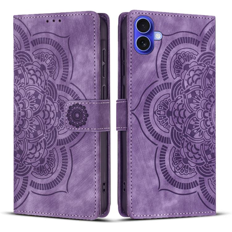 For iPhone 17 Mandala Embossed Retro Frosted Leather Phone Case(Purple)