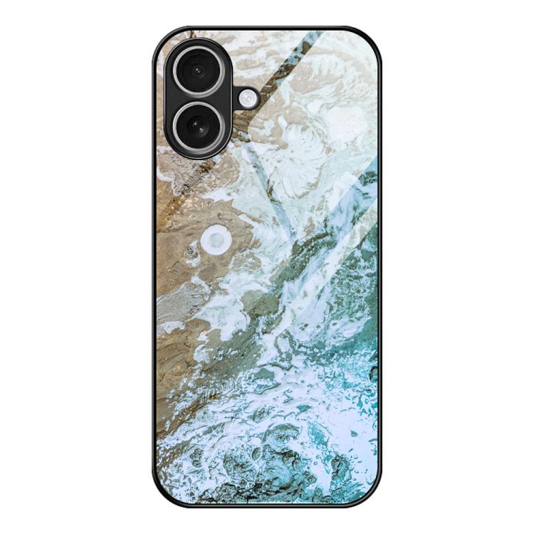 For iPhone 17 Marble Pattern Glass Protective Phone Case(Beach)