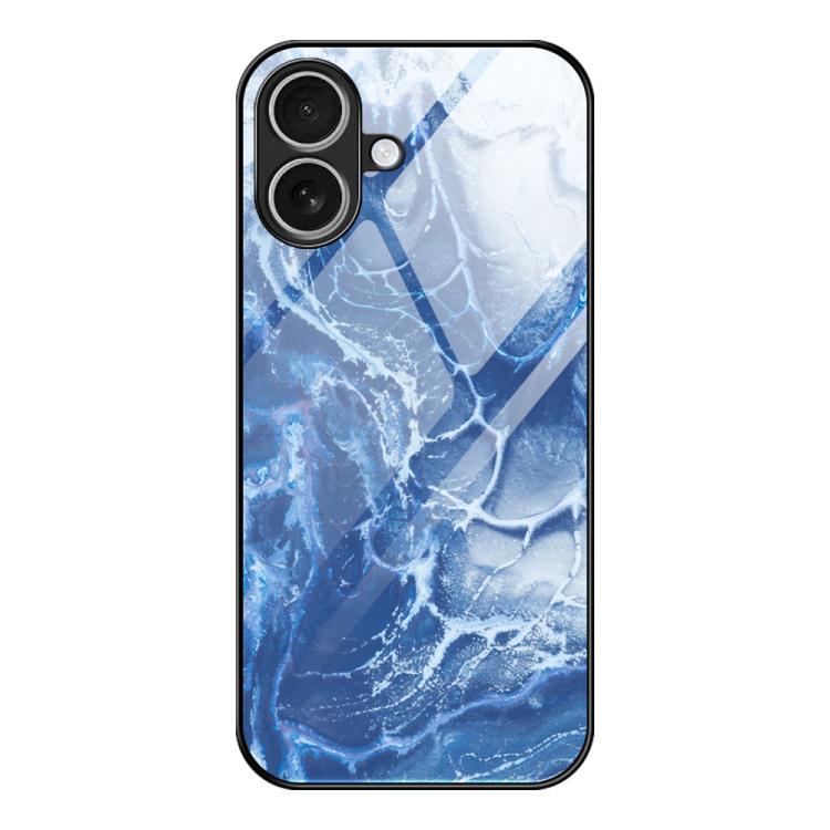 For iPhone 17 Marble Pattern Glass Protective Phone Case(Blue Ocean)