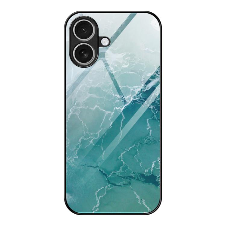 For iPhone 17 Marble Pattern Glass Protective Phone Case(Green Ocean)