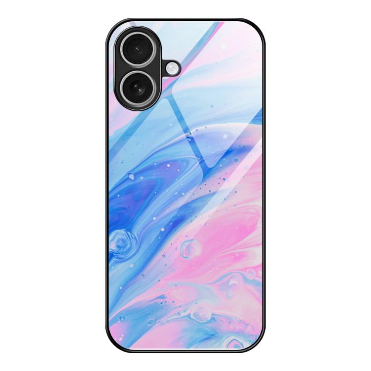 For iPhone 17 Marble Pattern Glass Protective Phone Case(Pink)