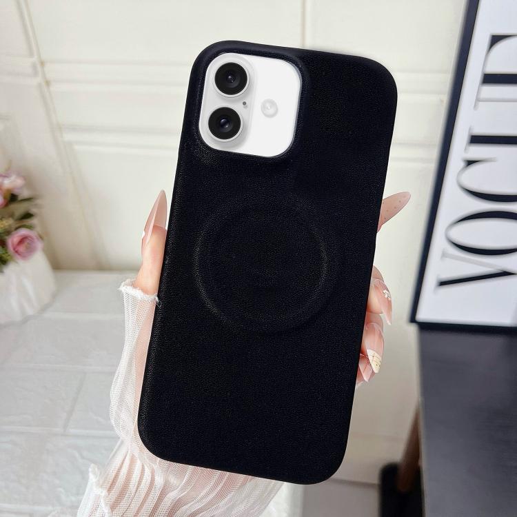 For iPhone 17 Matte Velvet Finish PC + Vegan Leather Magnetic Phone Case(Black)