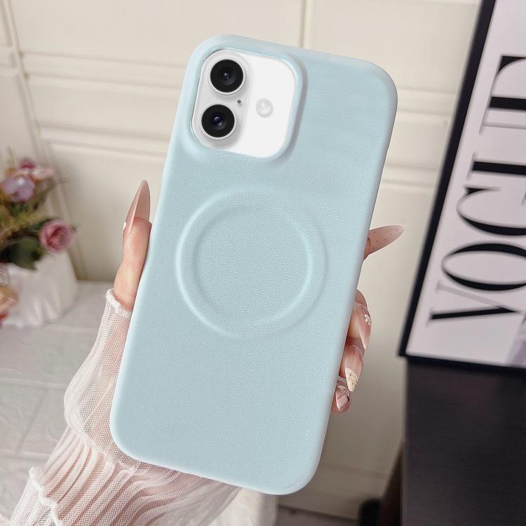 For iPhone 17 Matte Velvet Finish PC + Vegan Leather Magnetic Phone Case(Blue)