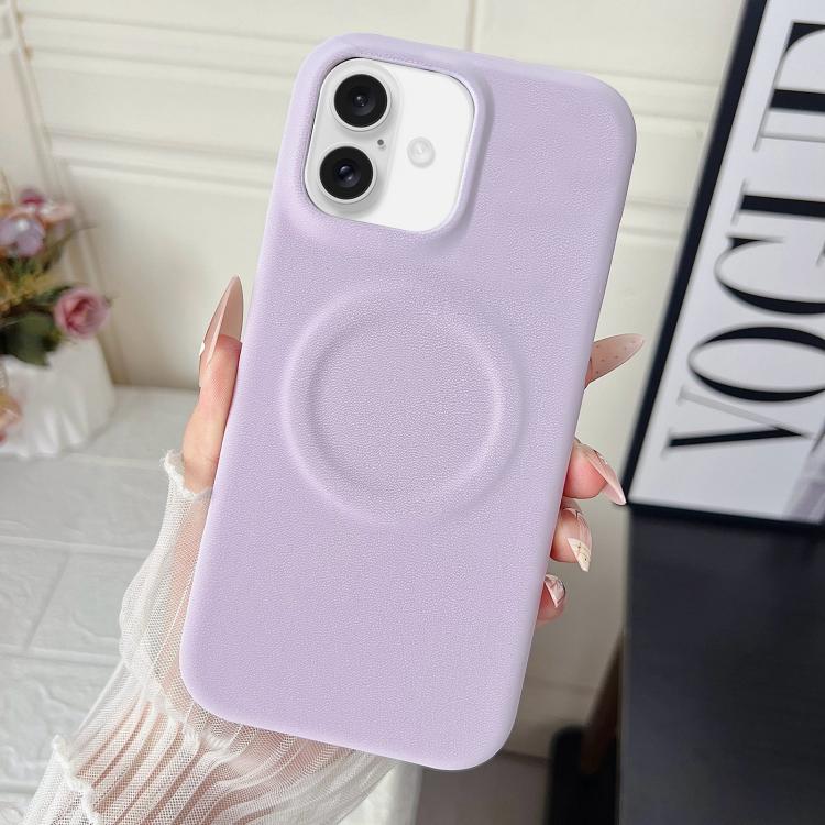 For iPhone 17 Matte Velvet Finish PC + Vegan Leather Magnetic Phone Case(Purple)